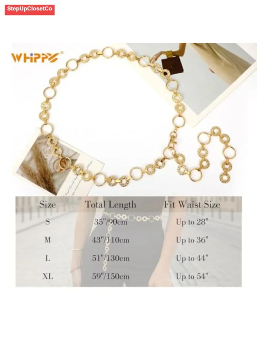 Polished Alloy Metal Waist Chain Belt for Women Fashion Link Belts Dress Jeans